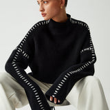 Alma | Oversize-kampsun, Dolcevita-kaelusega, Piqué-detailidega