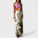 safiirsinine - elegantne maxi kleit patchworkiga