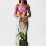 safiirsinine - elegantne maxi kleit patchworkiga