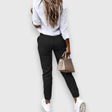 Isabel – Pantalonas largas de cintura subida